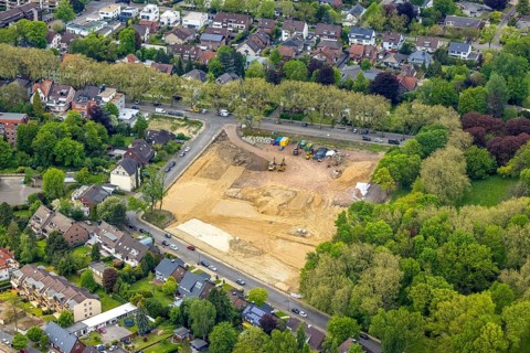 Aerial view, building site at Stadtgarten Herne, Herne-Mitte, Herne, Ruhr area, North
