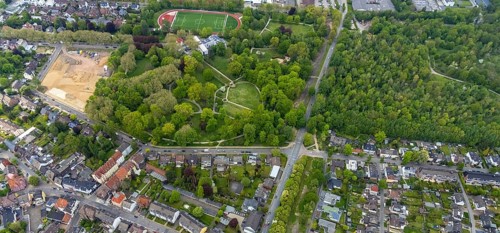 Aerial view, building site at Stadtgarten Herne, Herne-Mitte, Herne, Ruhr area, North