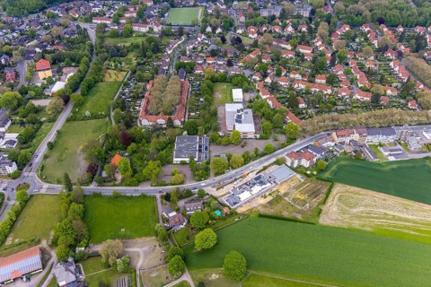 Aerial view, housing estate Gartenstadt Teutoburgia, colliery housing estate, Teutoburgiahof,