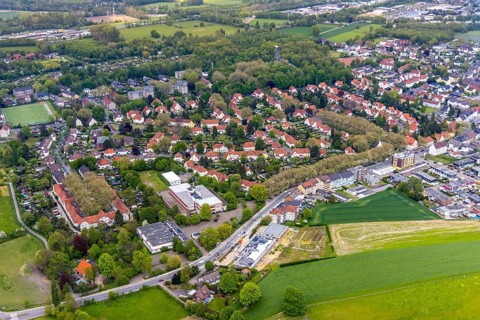 Aerial view, housing estate Gartenstadt Teutoburgia, colliery housing estate, Teutoburgiahof,