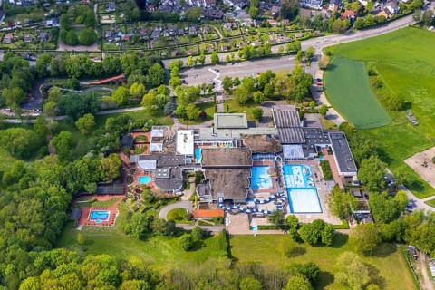 Aerial view, LAGO Die Therme im Revierpark Gysenberg, Börnig, Herne, Ruhr area, North