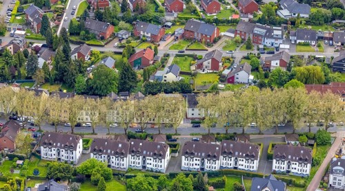 Aerial view, housing estate Mont-Cenis-Straße, Börnig, Herne, Ruhr area, North Rhine-Westphalia,