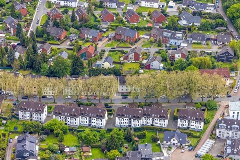 Aerial view, housing estate Mont-Cenis-Straße, Börnig, Herne, Ruhr area, North Rhine-Westphalia,