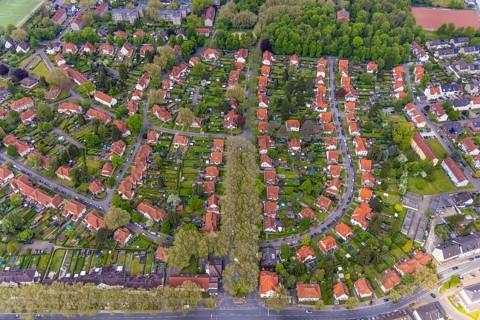 Aerial view, housing estate Gartenstadt Teutoburgia, colliery housing estate, Börnig, Herne, Ruhr