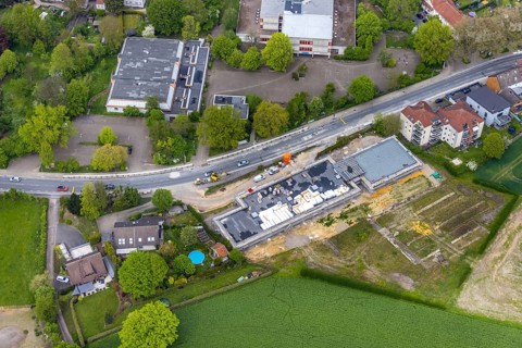 Aerial view, construction site at Castroper Straße at the housing estate Gartenstadt Teutoburgia,