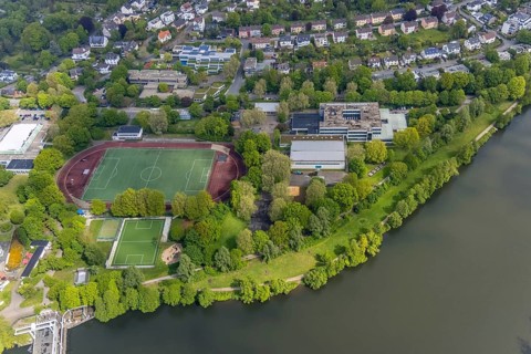 Aerial view, sports and leisure centre Bleichstein, Friedrich-Harkort-Schule, Herdecke, Ruhr area,