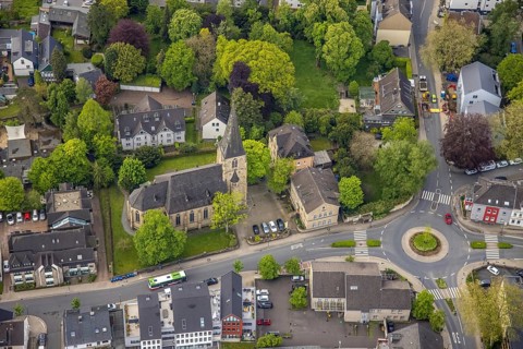 Aerial view, catholic St. Philippus and Jakobus church, Herdecke, Ruhr area, North