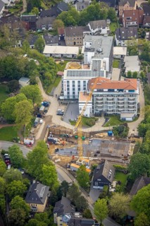 Aerial view, construction site and new construction at the retirement home GVS Herdecke, The View,