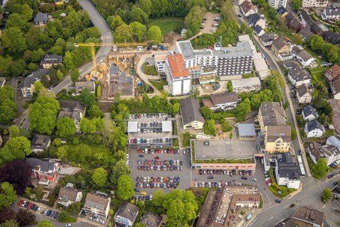 Aerial view, construction site and new construction at the retirement home GVS Herdecke, The View,
