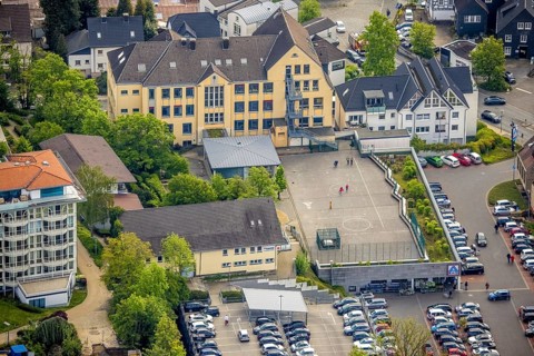 Aerial view, play area at an Aldi supermarket in Stiftsstraße, Herdecke, Ruhr area, North