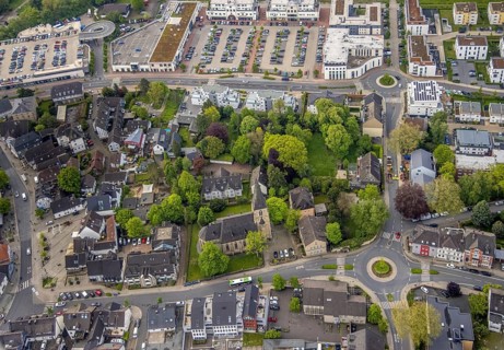 Aerial view, catholic St. Philippus and Jakobus church, Herdecke, Ruhr area, North