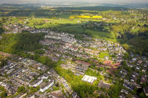 Aerial view, residential area Kirchender Dorfweg, Westende, Herdecke, Ruhr area, North