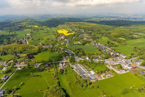 Aerial view, overview meadows and fields Ostend, Herdecke, Ruhr area, North Rhine-Westphalia,