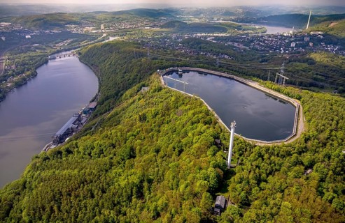 Aerial view, RWE pumped-storage power station at Lake Hengstey, Köpchenwerk, reservoir,