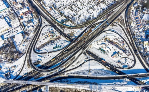 Aerial view, motorway junction Herne, A42 and A43, construction site A43 extension, Baukau, Herne,