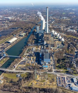 Aerial photo, STEAG combined heat and power plant Herne on the Rhine-Herne Canal, construction site