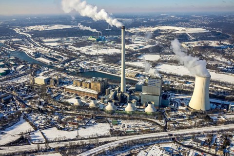 Aerial view, STEAG cogeneration plant Herne with construction site construction project gas-fired