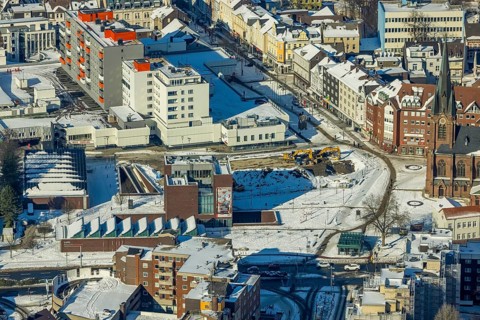 Aerial view, Europaplatz, Europagarten construction site at the LWL Museum of Archaeology,