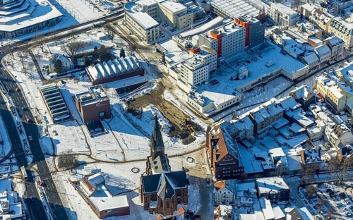 Aerial view, Europaplatz, high-rise residential building at the City Centre Bahnhofstraße,