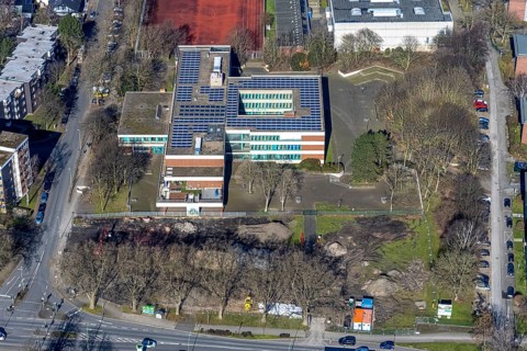 Aerial photo, Pestalozzi-Gymnasium Herne, construction site Cranger Straße, Baukau, Herne, Ruhr