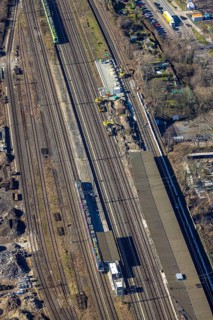 Aerial view, Herne main station with construction site, Baukau, Herne, Ruhr area, North