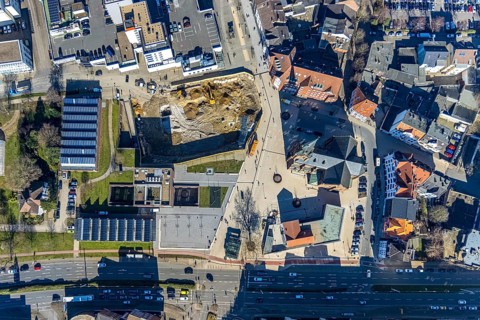 Aerial view, new construction Europagarten, Europaplatz, Kreuzkirche, LWL-Museum für Archäologie,