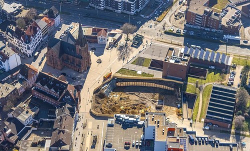 Aerial view, new construction Europagarten, Europaplatz, Kreuzkirche, LWL-Museum für Archäologie,