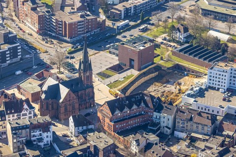 Aerial view, new construction Europagarten, Europaplatz, Kreuzkirche, LWL-Museum für Archäologie,