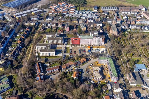 Aerial view, construction site campus of the St. Elisabeth Group, Widumer Höfe retirement homes,