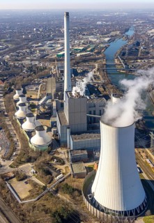 Aerial photo, STEAG combined heat and power plant Herne on the Rhine-Herne Canal, construction site