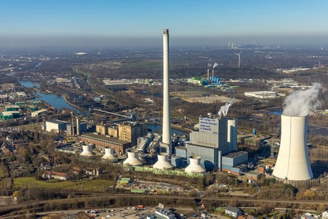 Aerial photo, STEAG combined heat and power plant Herne on the Rhine-Herne Canal, construction site