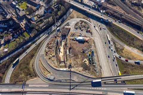 Aerial view, Herne motorway junction with new Baukau tunnel from the A43 to the A42, Baukau-West,