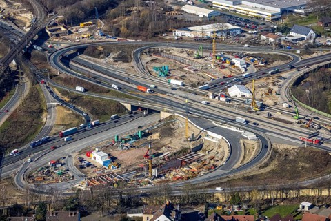 Aerial view, Herne motorway junction with new Baukau tunnel from the A43 to the A42, Baukau-West,