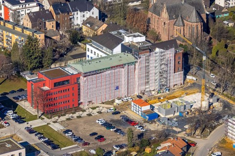Aerial view, construction site campus of the St. Elisabeth Group, Widumer Höfe retirement homes,