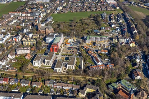 Aerial view, construction site campus of the St. Elisabeth Group, Widumer Höfe retirement homes,