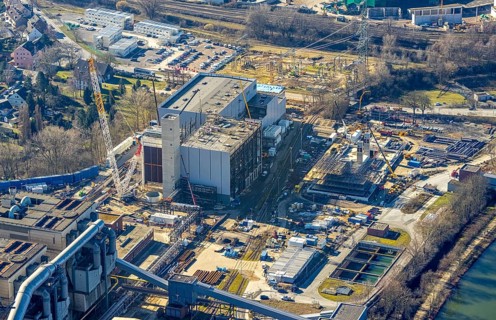 Aerial photo, STEAG combined heat and power plant Herne on the Rhine-Herne Canal, construction site