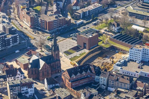 Aerial view, new construction Europagarten, Europaplatz, Kreuzkirche, LWL-Museum für Archäologie,