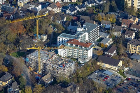 Aerial view, construction site old people's home GVS Herdecke in Herdecke, Ruhr area, North