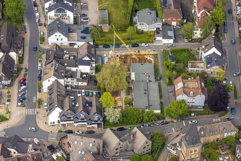 Aerial view, construction site extension for the Spinngasse Protestant kindergarten, Herdecke, Ruhr