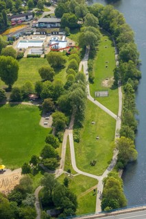 Aerial view, outdoor swimming pool Herdecke and Park an der Ruhr, Herdecke, Ruhr area, North