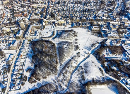 Aerial view, Flottmannpark in winter, Herne-Süd, Herne, Ruhr area, North Rhine-Westphalia, Germany,