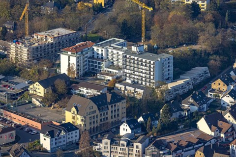 Aerial view, construction site old people's home GVS Herdecke in Herdecke, Ruhr area, North