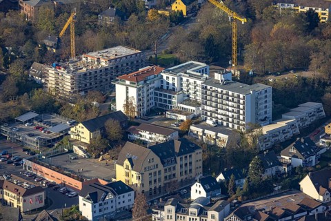 Aerial view, construction site old people's home GVS Herdecke in Herdecke, Ruhr area, North