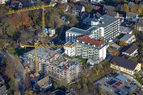 Aerial view, construction site retirement home GVS Herdecke in Herdecke, Ruhr area, North