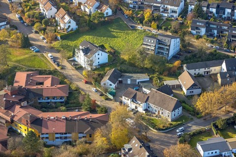 Aerial view, Kirchende retirement home and Kirchender Dorfweg in the Kirchende district of