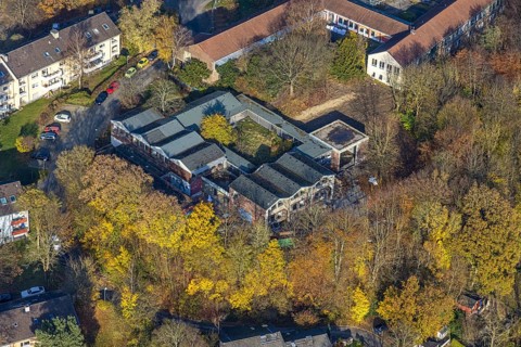Aerial view, demolition work of the former primary school in the village and the former Albert
