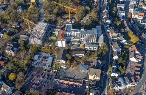 Aerial view, construction site old people's home GVS Herdecke in Herdecke, Ruhr area, North