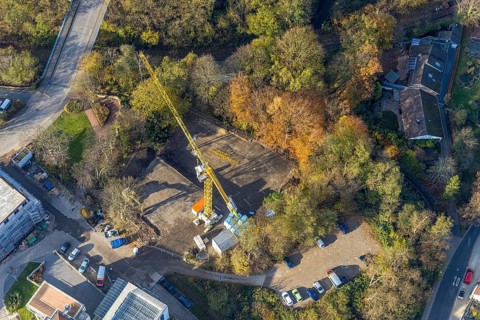 Aerial view, construction site old people's home GVS Herdecke in Herdecke, Ruhr area, North