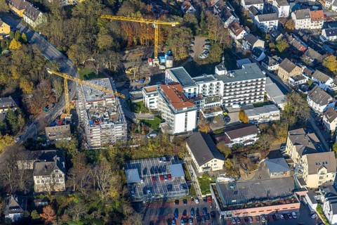 Aerial view, construction site old people's home GVS Herdecke in Herdecke, Ruhr area, North