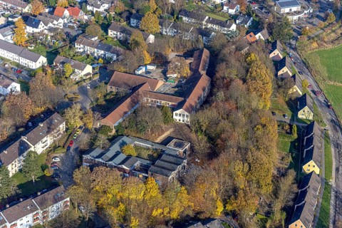 Aerial view, demolition work of the former primary school in the village and the former Albert